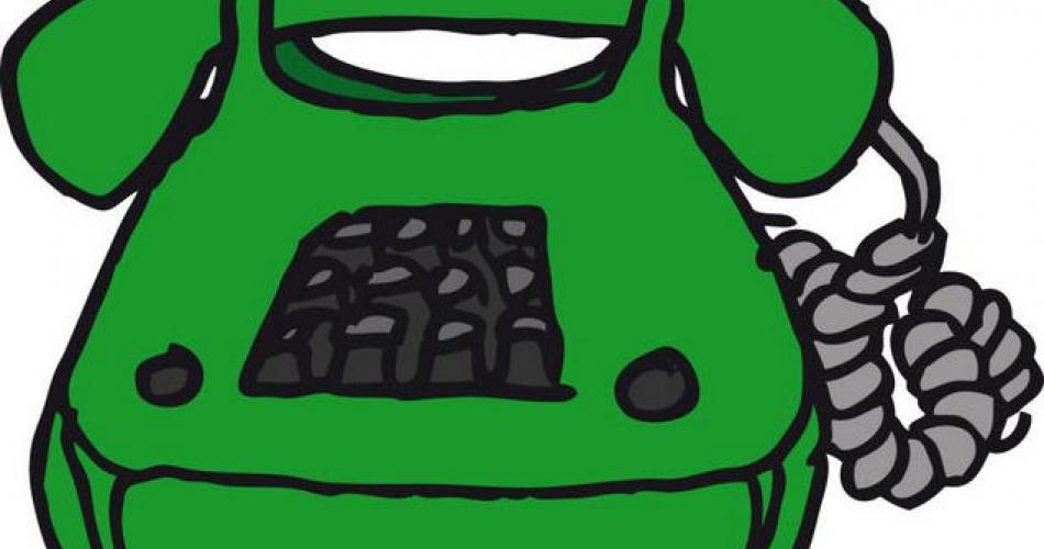 Sketchnote eines Tastenstandtelefones in grüner Farbe