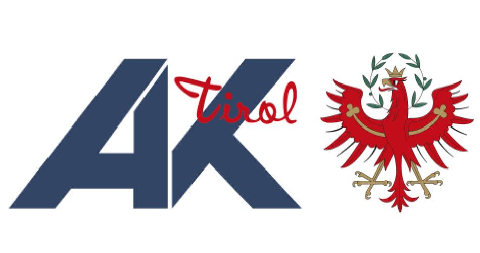 Logo Arbeiterkammer Tirol, Initialen AK, Schriftzug Tirol und Tiroler Adler